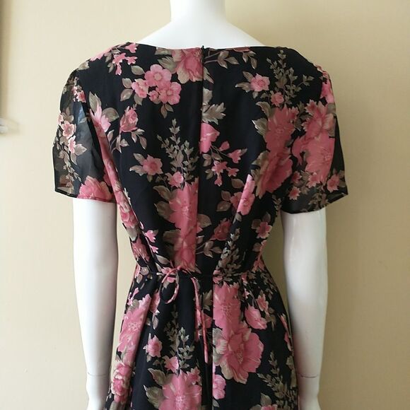 Caren Desiree Company Maxi Dress 14/M*Black Pink Floral Asian Fairy Cottagecore - Picture 7 of 11